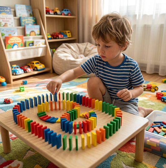 Montessori Drewniane Kamienie Domino – Edukacyjna Gra Konstrukcyjna dla Dzieci