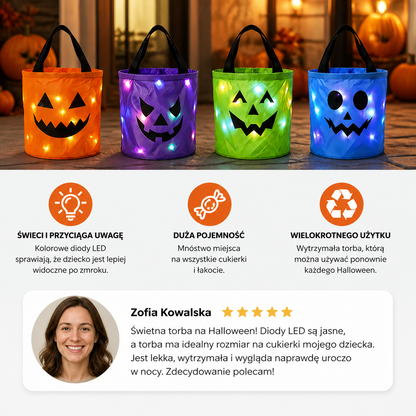 Podświetlane wiaderko na słodycze LED na Halloween – wielorazowa torba na cukierki