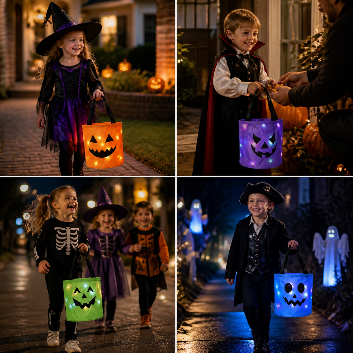 Podświetlane wiaderko na słodycze LED na Halloween – wielorazowa torba na cukierki