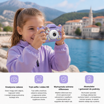 Ładowany aparat cyfrowy dla dzieci z trybem selfie, nagrywaniem HD i silikonowym etui