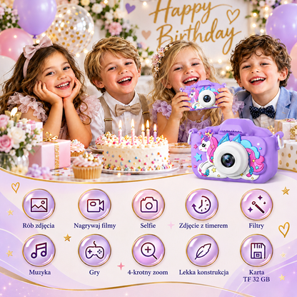 Ładowany aparat cyfrowy dla dzieci z trybem selfie, nagrywaniem HD i silikonowym etui