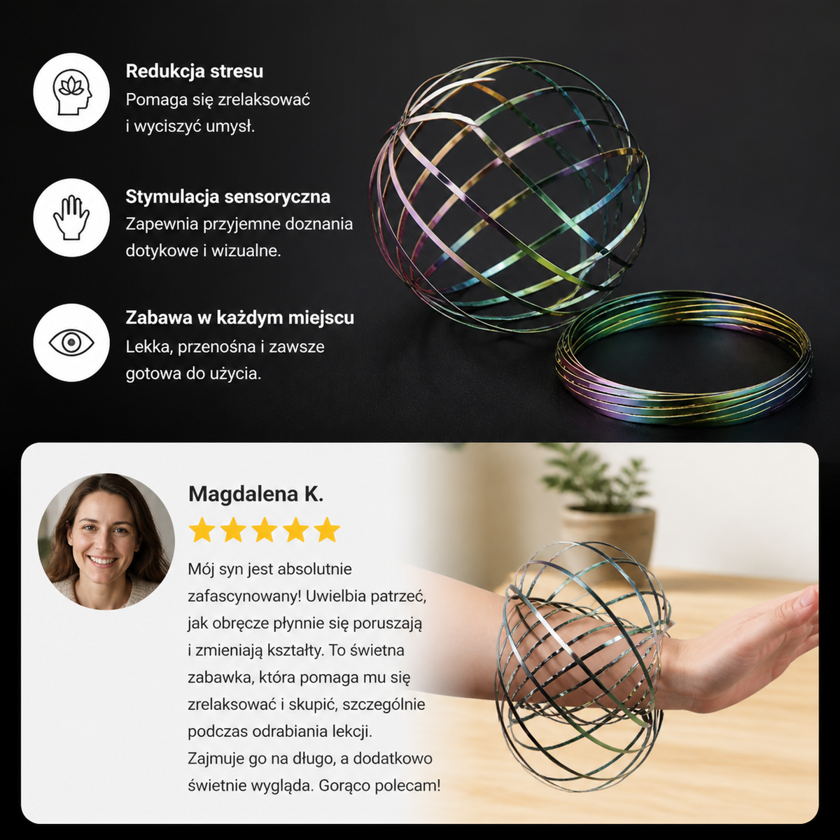 Geometryczna zabawka antystresowa Fidget na sprężynie – sensoryczna rzeźba relaksacyjna