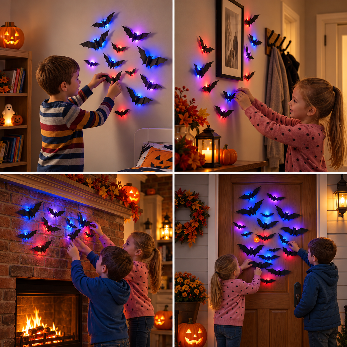 Dekoracja ścienna LED 3D w kształcie nietoperza na Halloween ze światłami zmieniającymi kolory