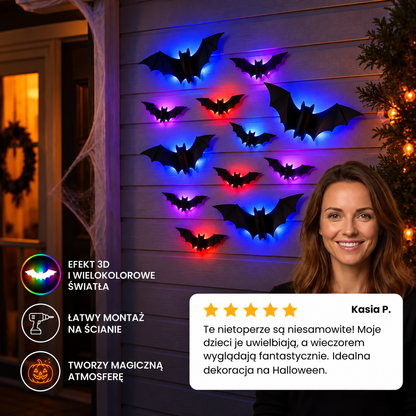 Dekoracja ścienna LED 3D w kształcie nietoperza na Halloween ze światłami zmieniającymi kolory