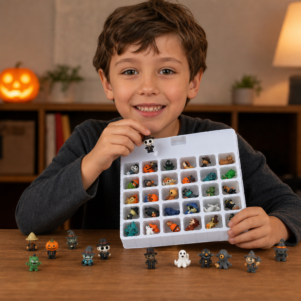 Kalendarz odliczający do Halloween z niespodziankami – mini figurkami i zawieszkami w horrorowym stylu