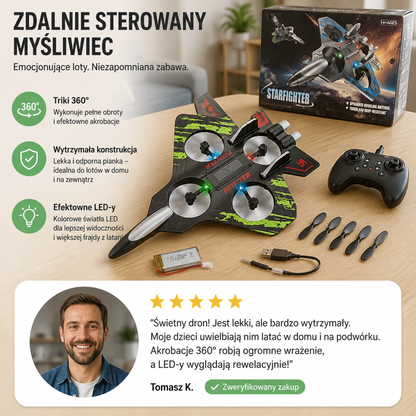 Wytrzymały piankowy myśliwiec RC do latania w domu i na zewnątrz – obroty 360° i światła LED