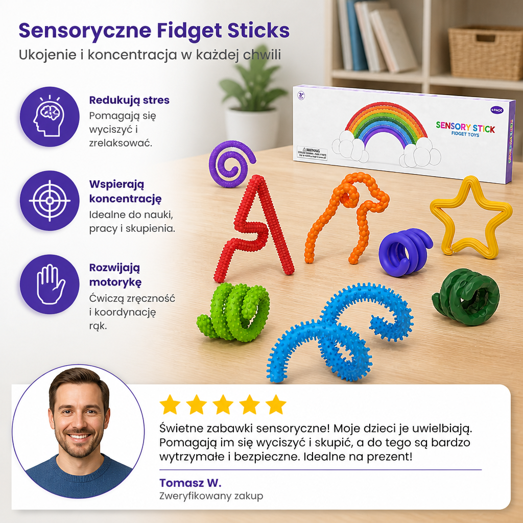 Sensoryczne pałeczki Fidget – skręcane zabawki antystresowe do relaksu
