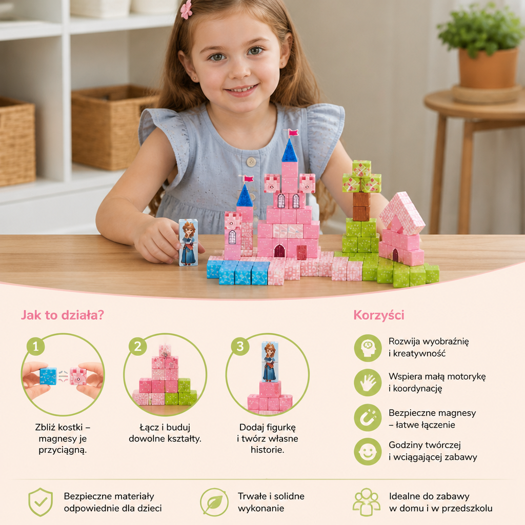 Magnetyczny zestaw klocków Montessori „Wymarzony Zamek Księżniczki”
