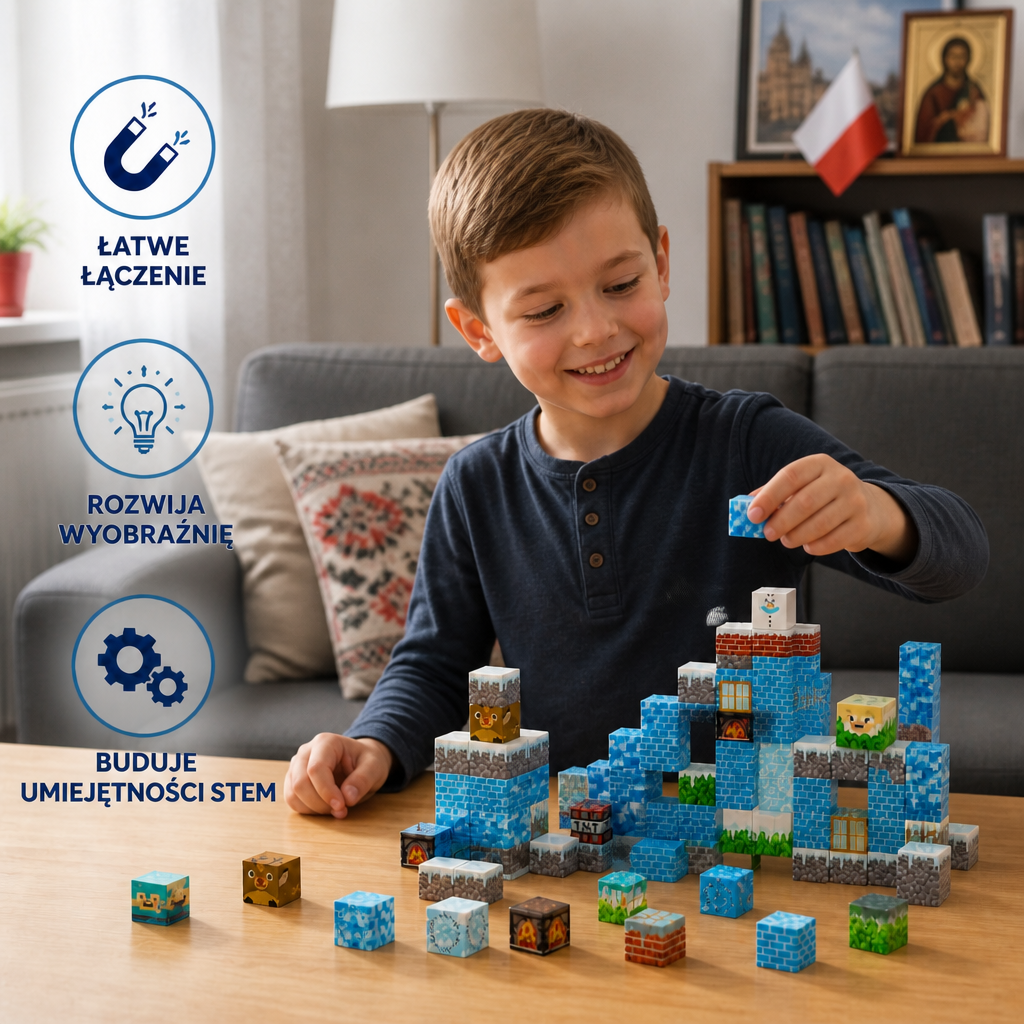 100-elementowy zestaw magnetycznych klocków konstrukcyjnych – zabawka Montessori STEM dla dzieci
