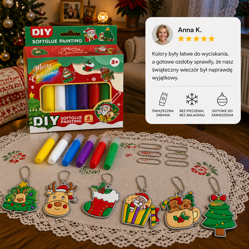 Świąteczny zestaw DIY dla dzieci do tworzenia ozdób z malowaniem klejem bez pieczenia