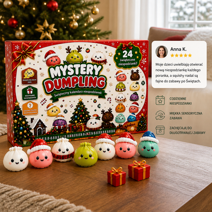 Kalendarz adwentowy z mini zabawkami Squishy w kształcie pierożków