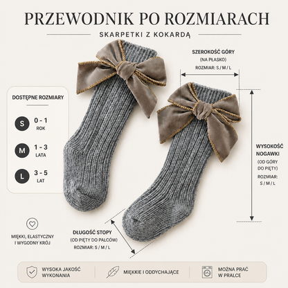 Świąteczne podkolanówki dla dziewczynek z aksamitnymi kokardkami
