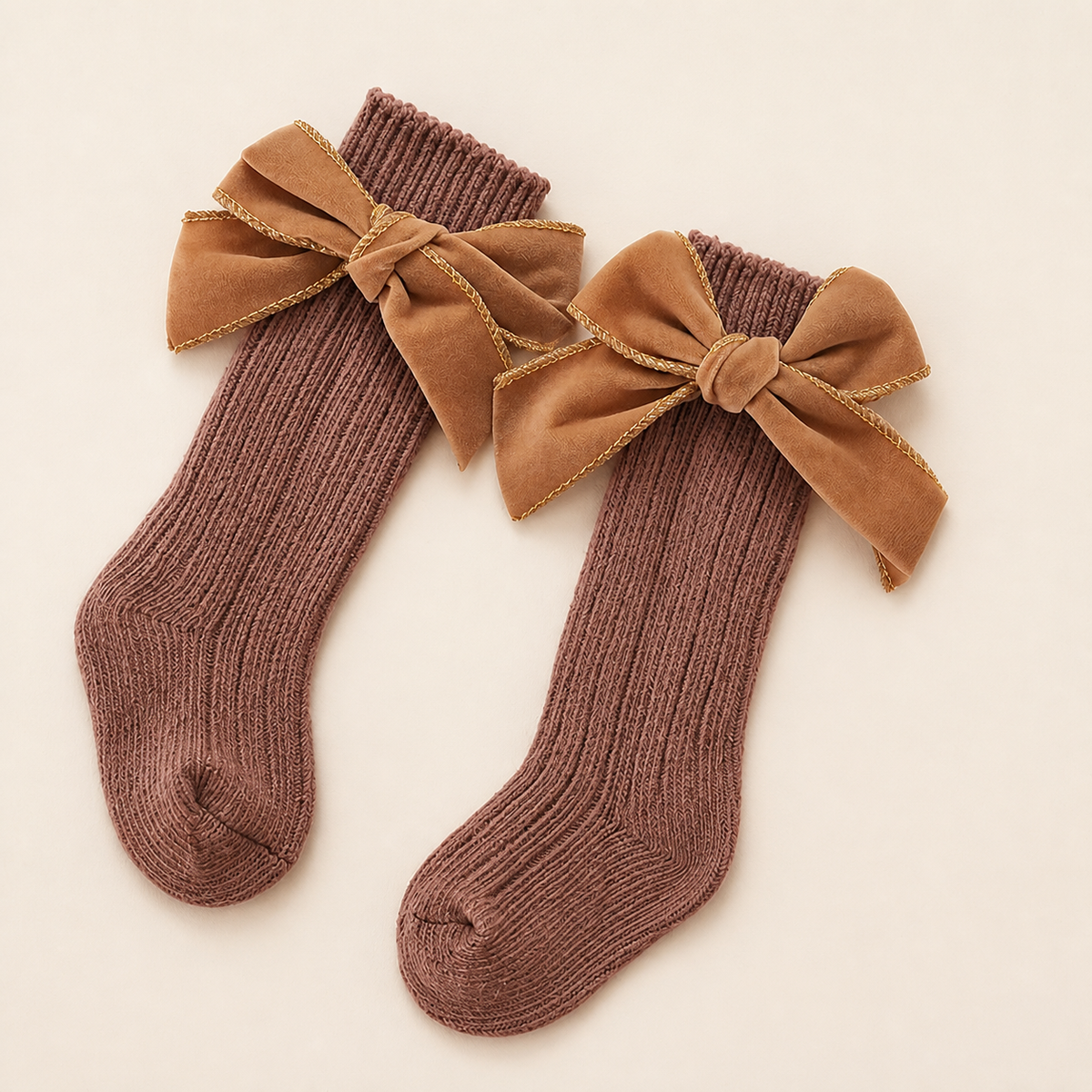 Świąteczne podkolanówki dla dziewczynek z aksamitnymi kokardkami
