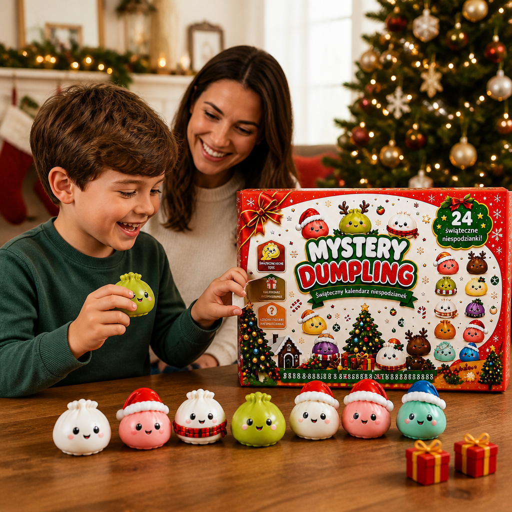 Kalendarz adwentowy z mini zabawkami Squishy w kształcie pierożków