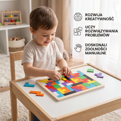 Drewniana Układanka Tangram Montessori – Kolorowa Zabawka Edukacyjna dla Dzieci