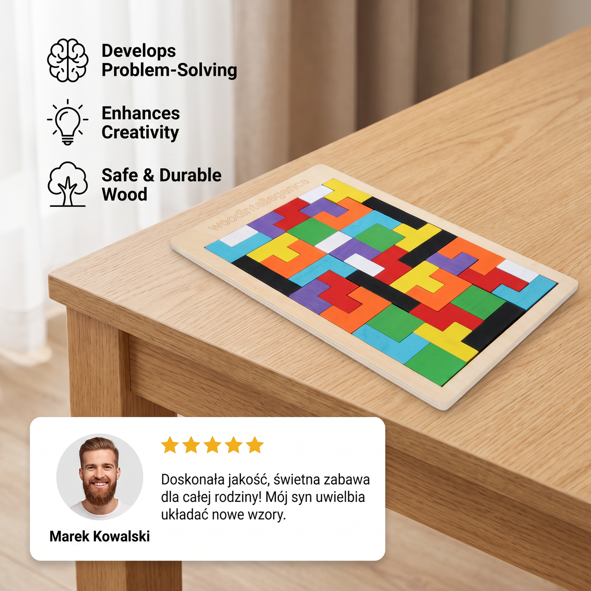 Drewniana Układanka Tangram Montessori – Kolorowa Zabawka Edukacyjna dla Dzieci