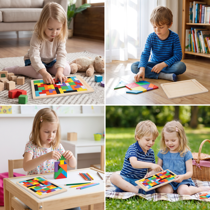 Drewniana Układanka Tangram Montessori – Kolorowa Zabawka Edukacyjna dla Dzieci