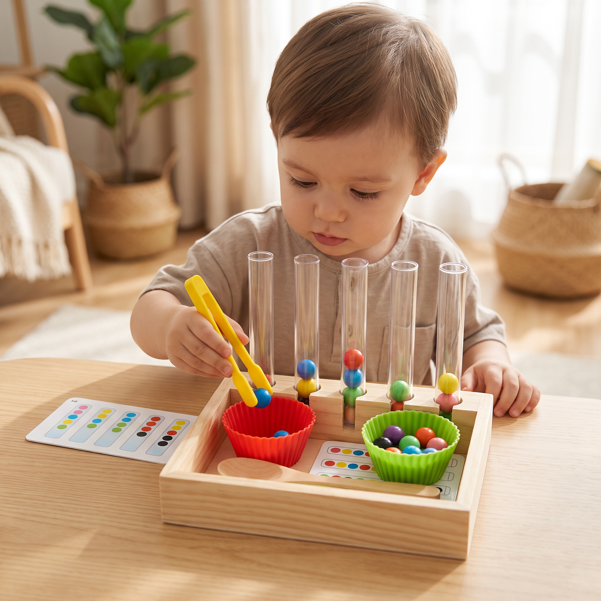 Montessori – Zestaw Edukacyjny z Probówkami do Nauki Kolorów i Liczb