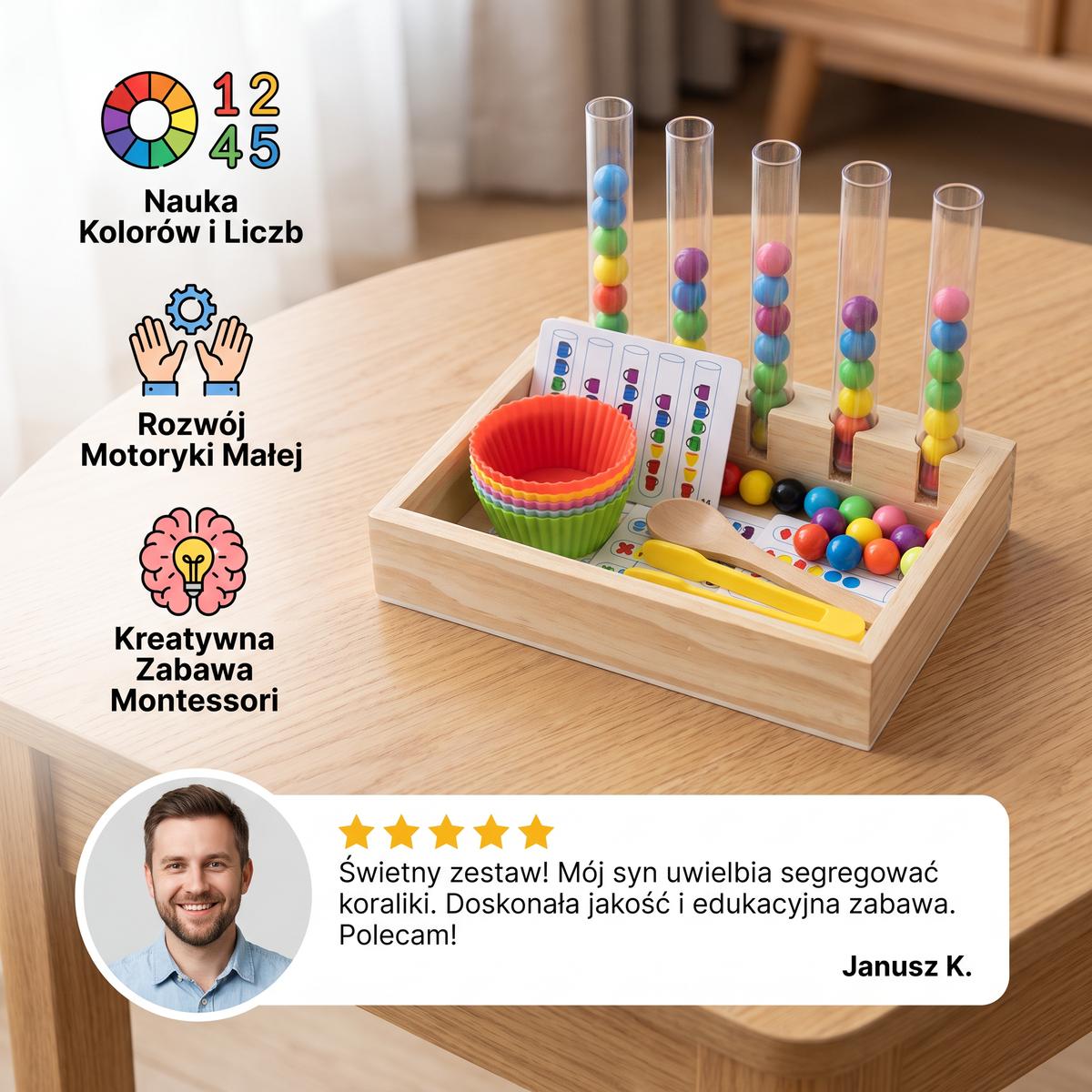 Montessori – Zestaw Edukacyjny z Probówkami do Nauki Kolorów i Liczb