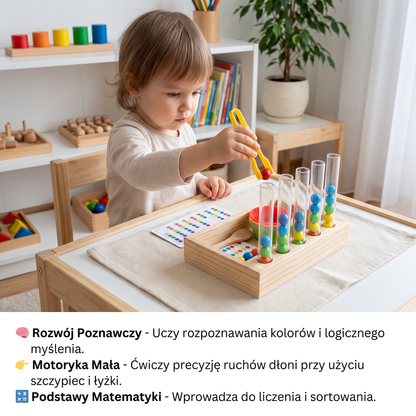 Montessori – Zestaw Edukacyjny z Probówkami do Nauki Kolorów i Liczb