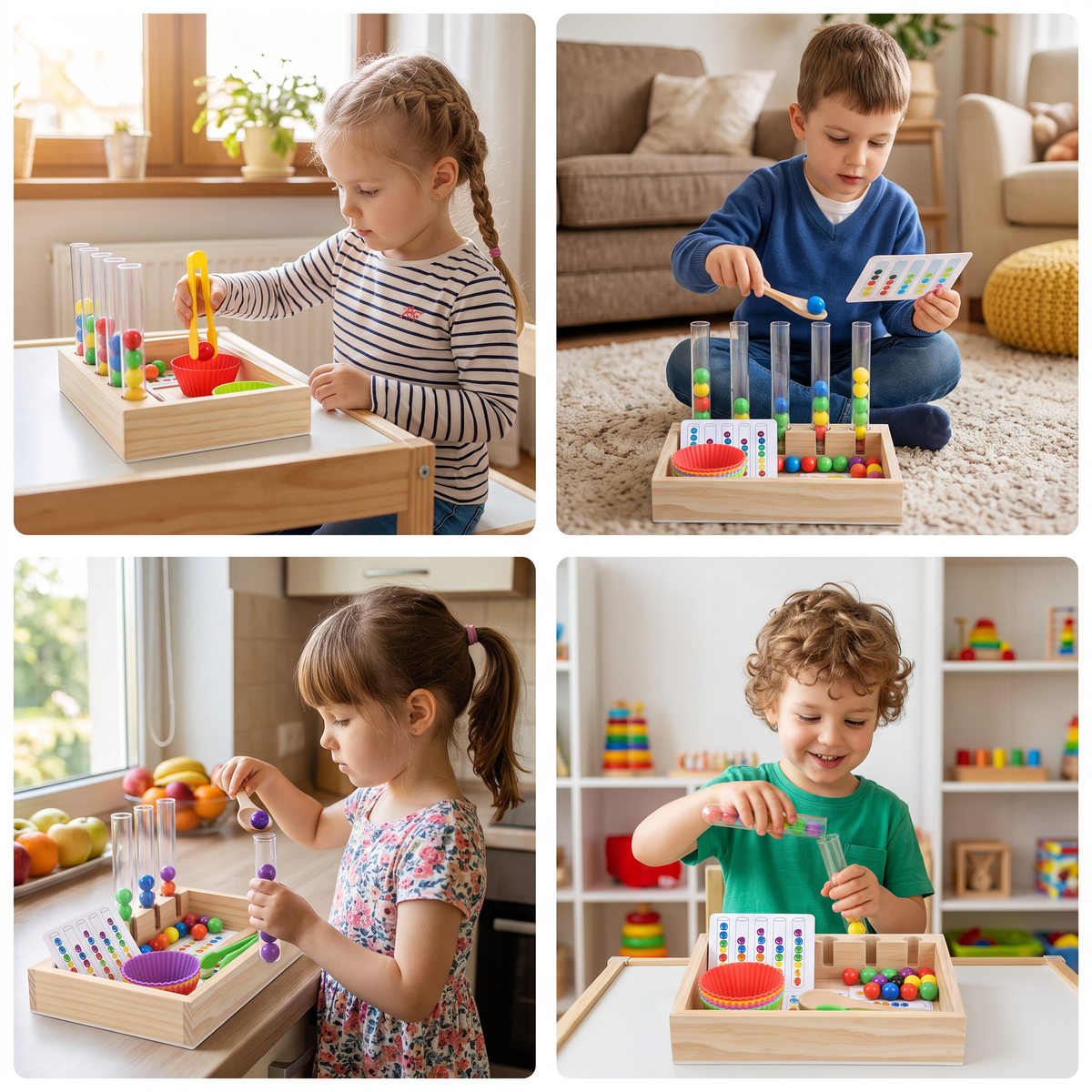 Montessori – Zestaw Edukacyjny z Probówkami do Nauki Kolorów i Liczb
