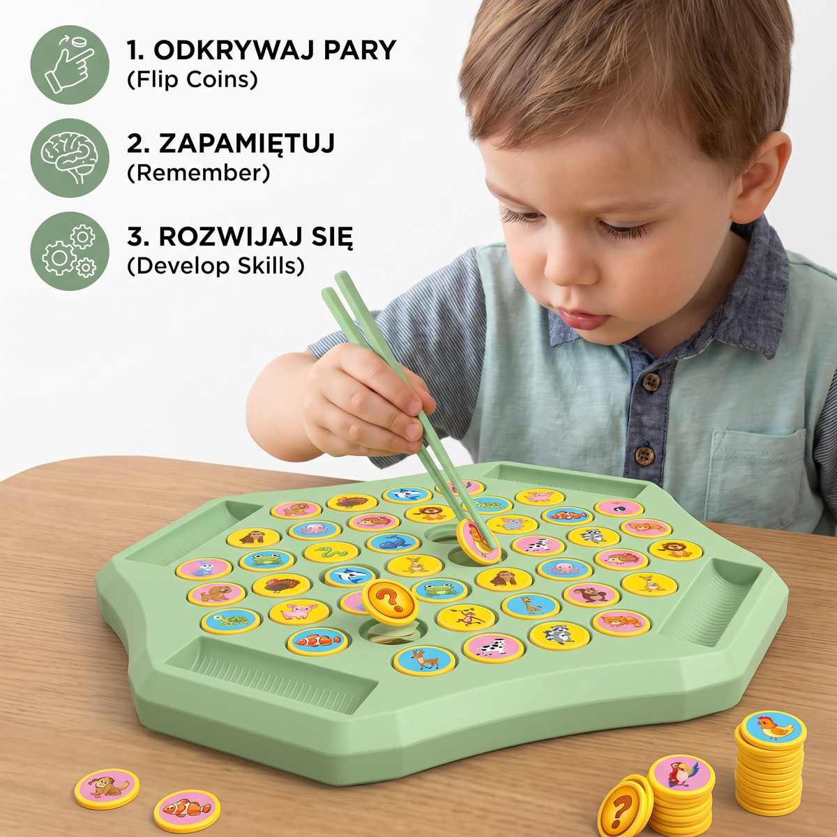 Gra pamięciowa z monetami i zwierzątkami