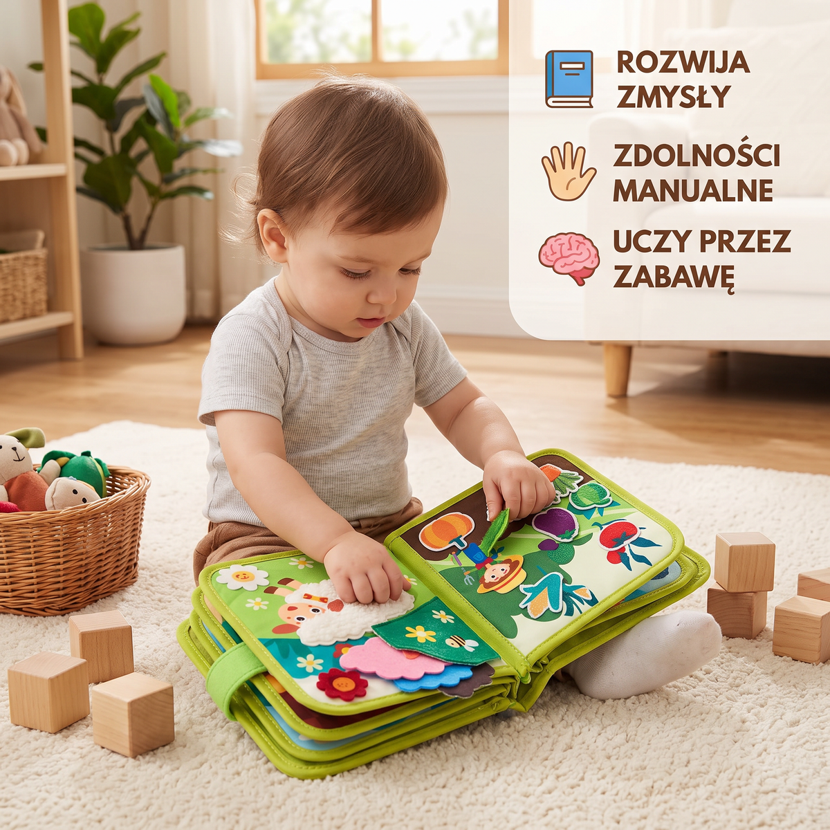 Sensoryczna książeczka Montessori z aktywnościami dla małych odkrywców