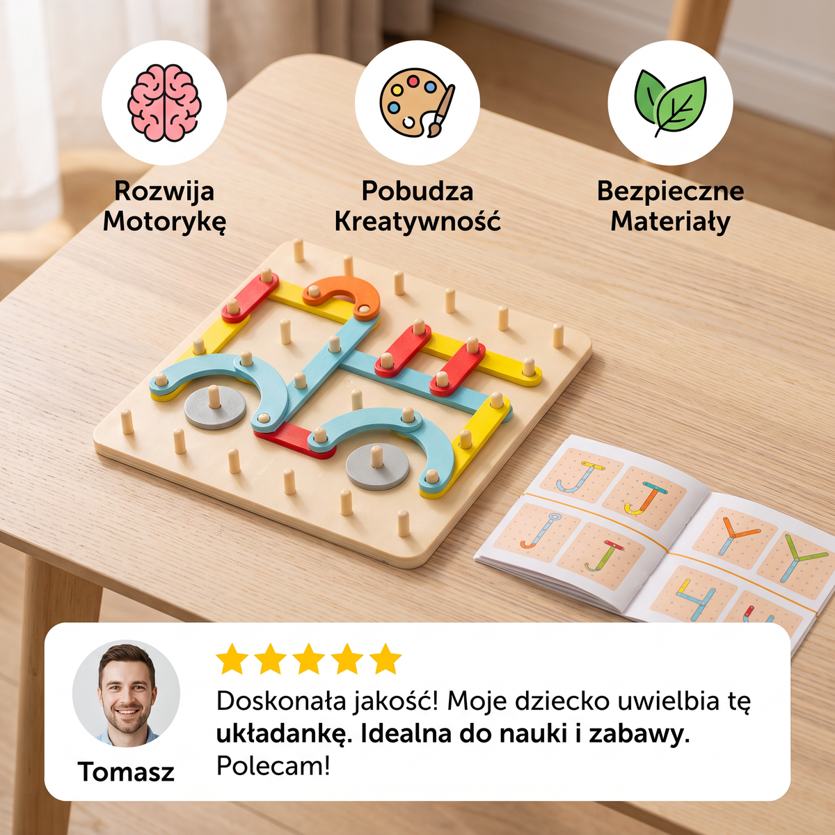 Kreatywna drewniana układanka Montessori z wbijanymi kołeczkami