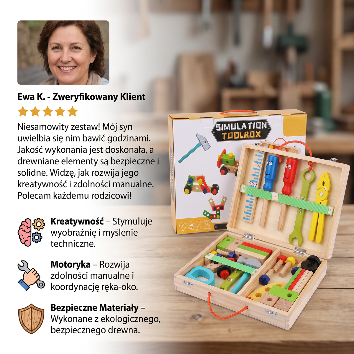 TinyCrafter – Montessoriański drewniany zestaw narzędzi