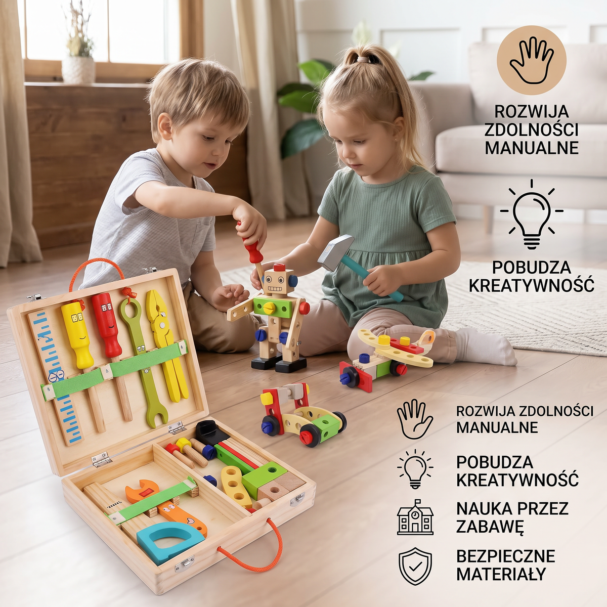 TinyCrafter – Montessoriański drewniany zestaw narzędzi