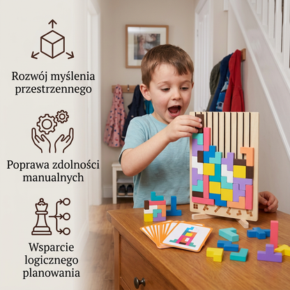Montessori drewniana gra z klockami i kształtami