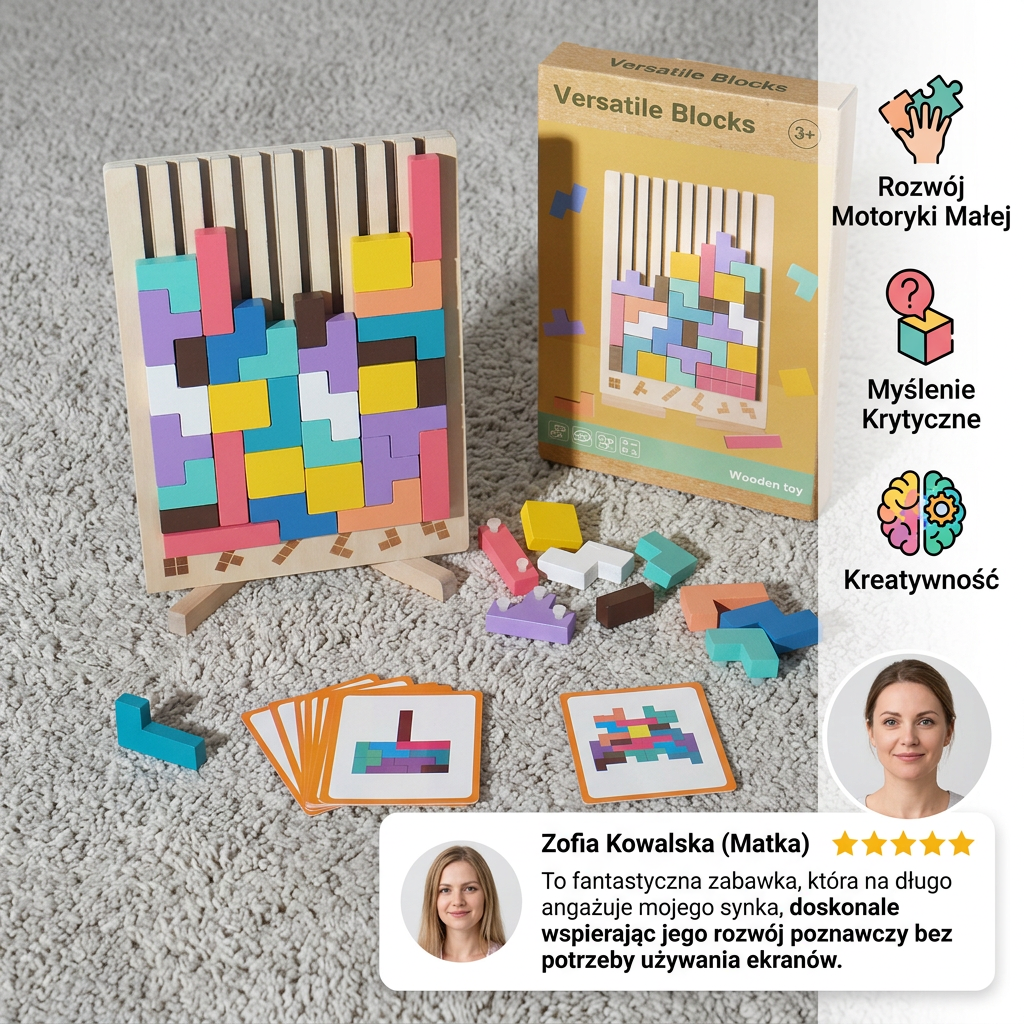 Montessori drewniana gra z klockami i kształtami
