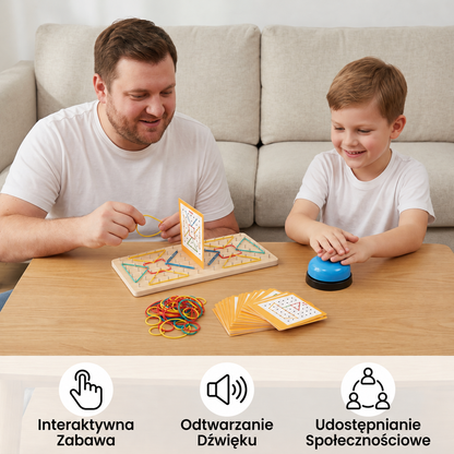 Drewniana gra bitewna Montessori – Geometria z kolorowymi gumkami