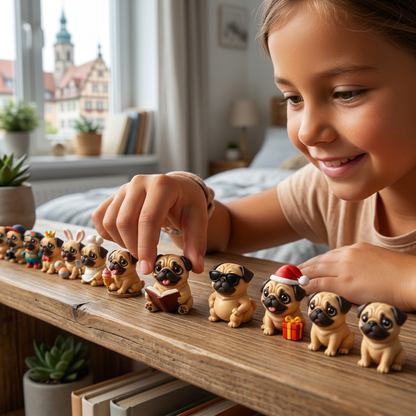 Kalendarz adwentowy z mopsami na 24 dni – figurki niespodzianki