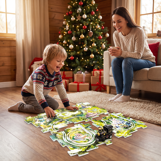 Świąteczny Pociąg Puzzle – Zestaw 4 Elementów
