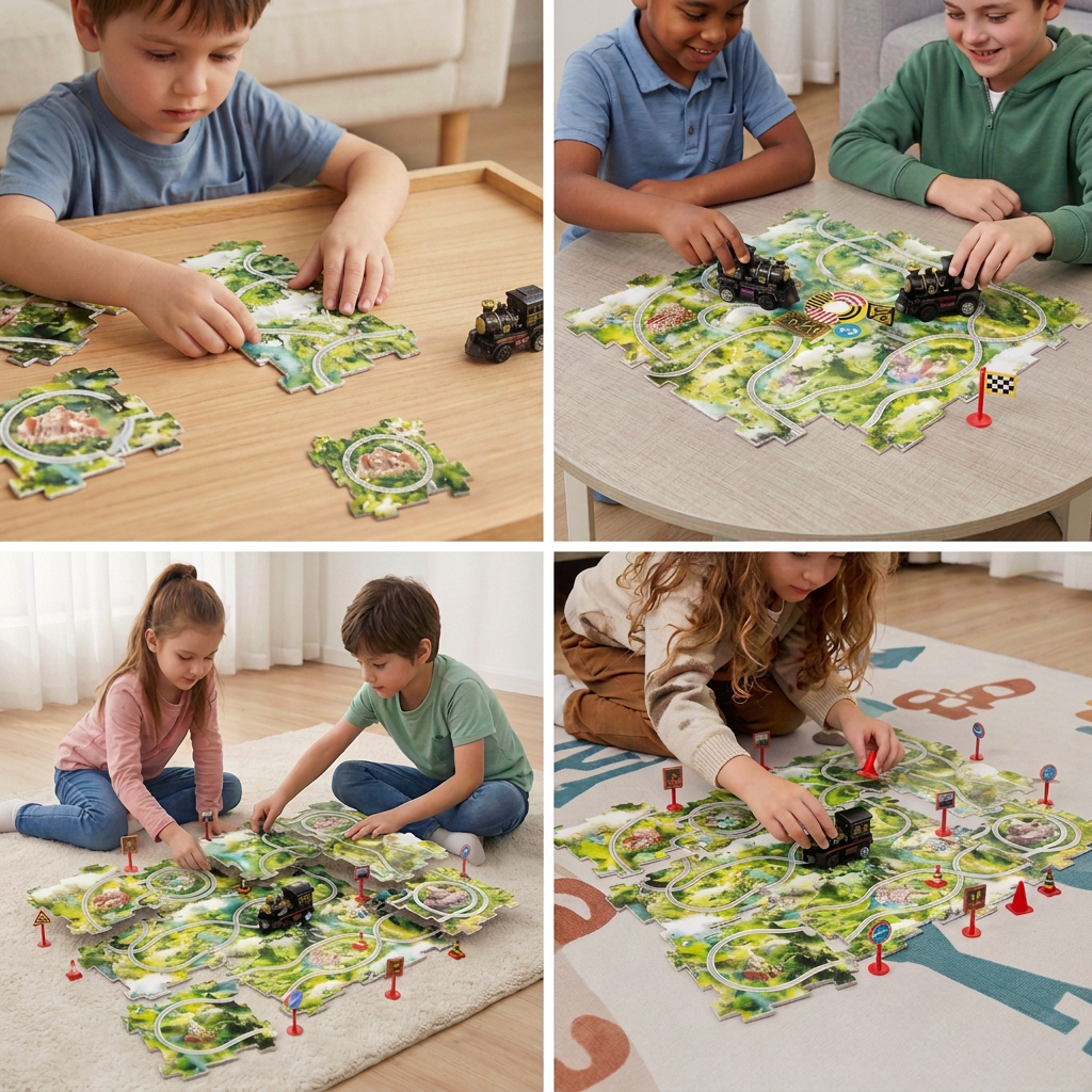 Świąteczny Pociąg Puzzle – Zestaw 4 Elementów