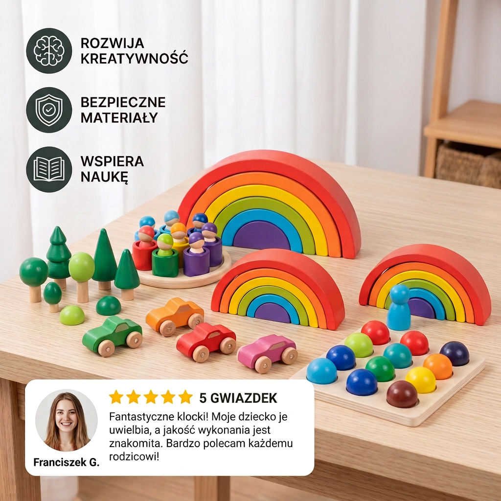 Kolorowe Drewniane Klocki Konstrukcyjne Montessori