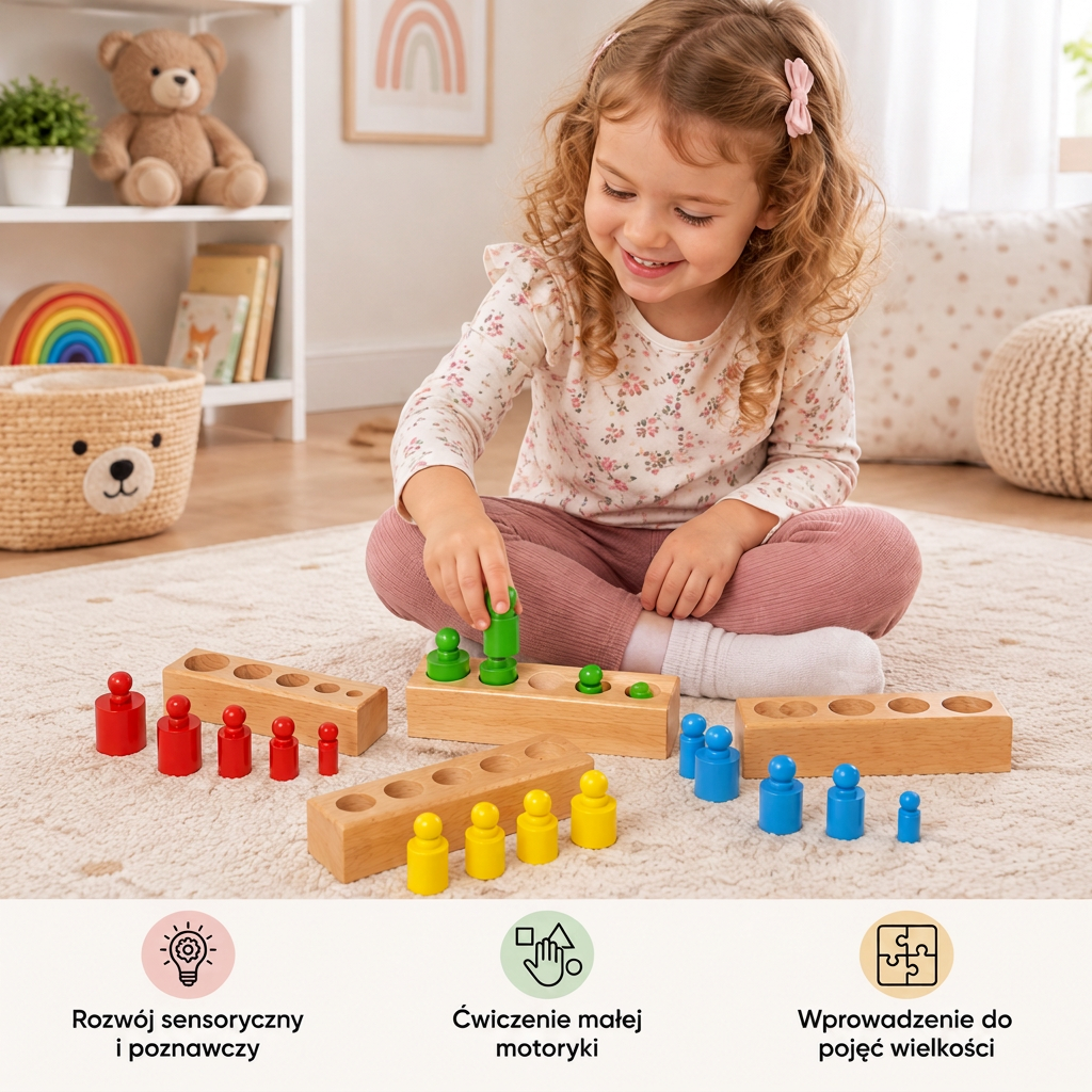 Drewniana układanka Montessori z cylindrami