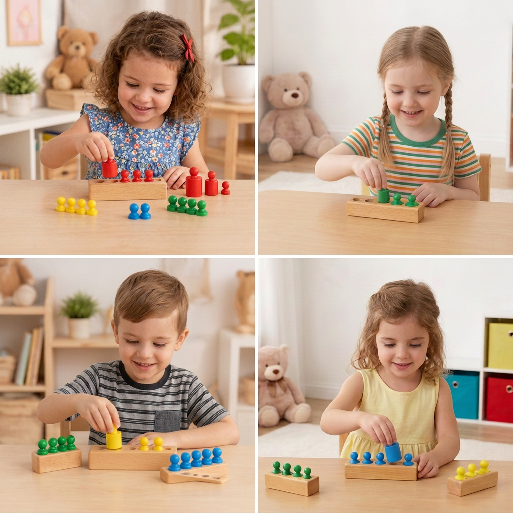 Drewniana układanka Montessori z cylindrami