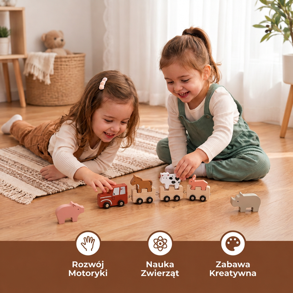 Drewniany Zestaw Pociągu ze Zwierzętami z Farmy