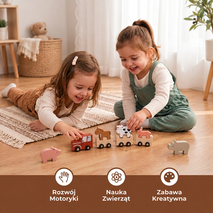 Drewniany Zestaw Pociągu ze Zwierzętami z Farmy