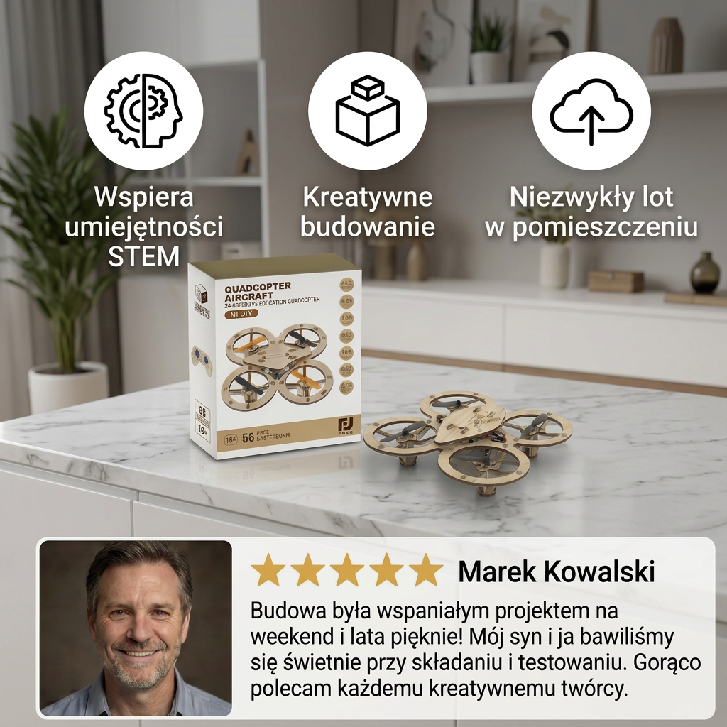 Drewniany quadrocopter RC do samodzielnego montażu – zestaw DIY do podniebnych przygód