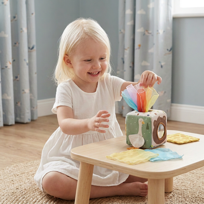 Sensoryczne pudełko Montessori dla niemowląt – miękka zabawka z szeleszczącymi chusteczkami do dotykania i odkrywania