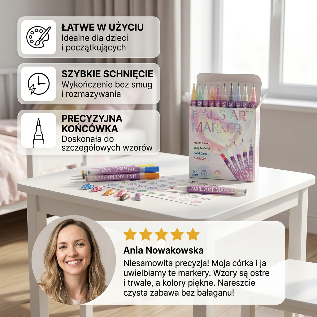 Zestaw markerów do zdobienia paznokci z precyzyjną końcówką – pisaki akrylowe do tworzenia szczegółowych wzorów
