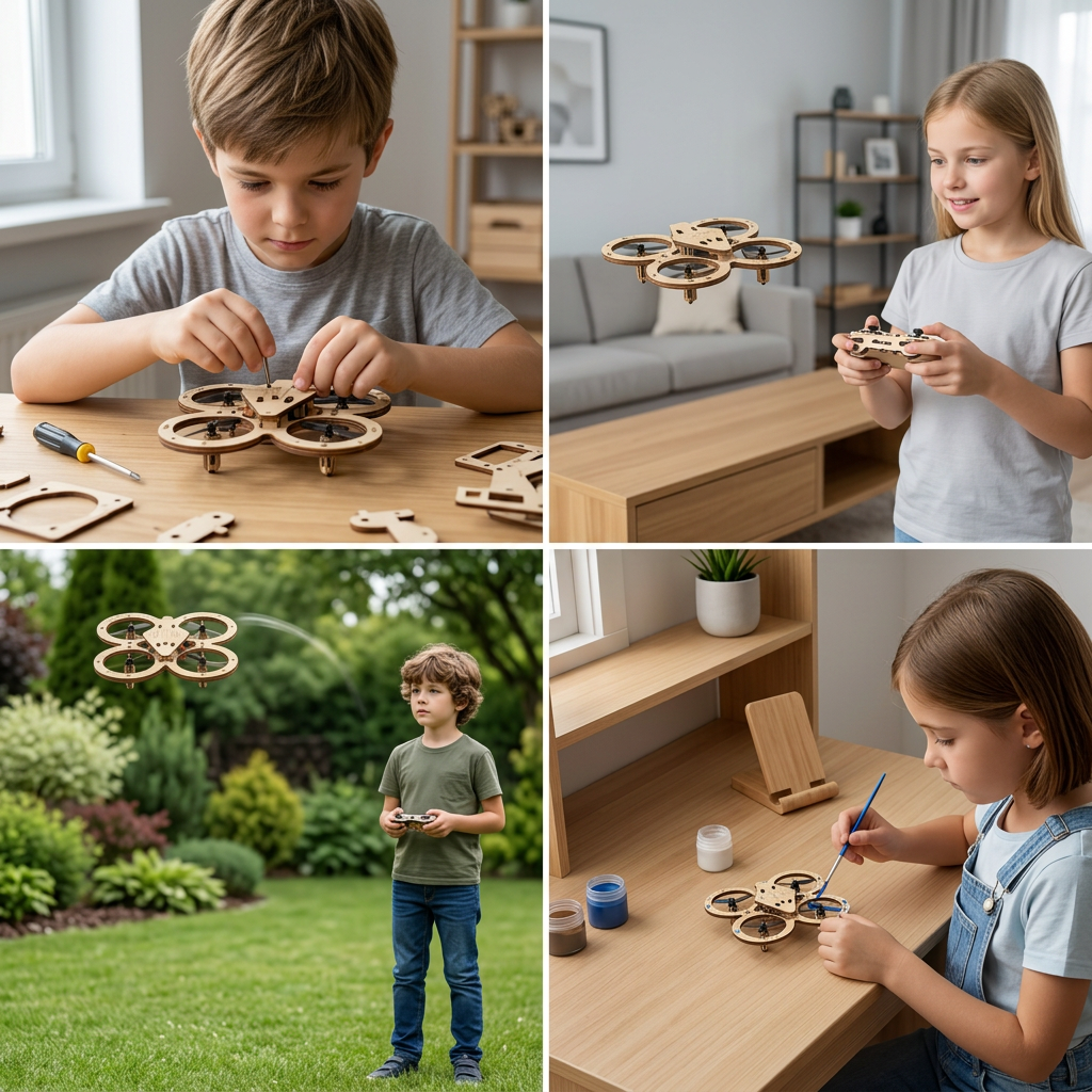 Drewniany quadrocopter RC do samodzielnego montażu – zestaw DIY do podniebnych przygód