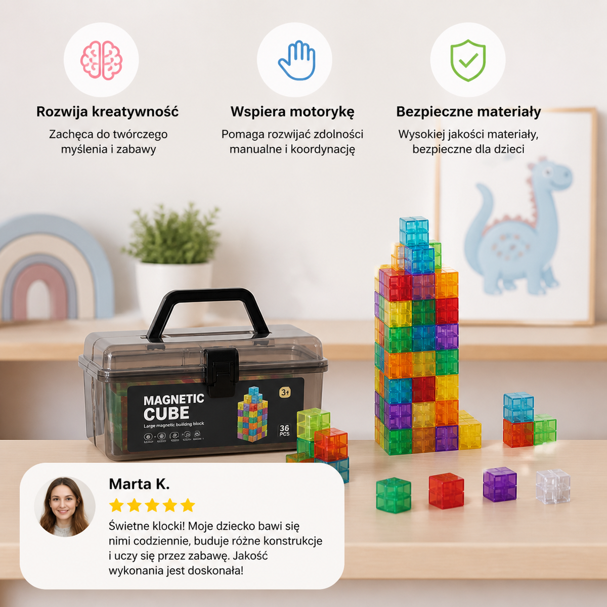 Montessori Zestaw Drewnianych Klocków Konstrukcyjnych dla Dzieci