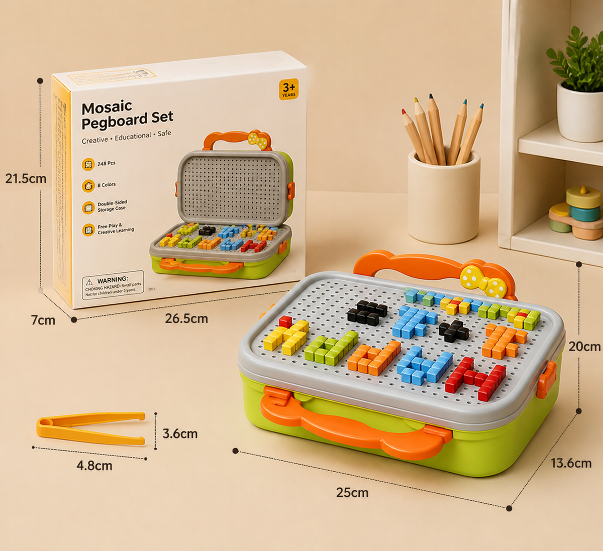Montessori Zestaw Mozaiki z Grzybkami i Tablicą do Wbijania dla Dzieci