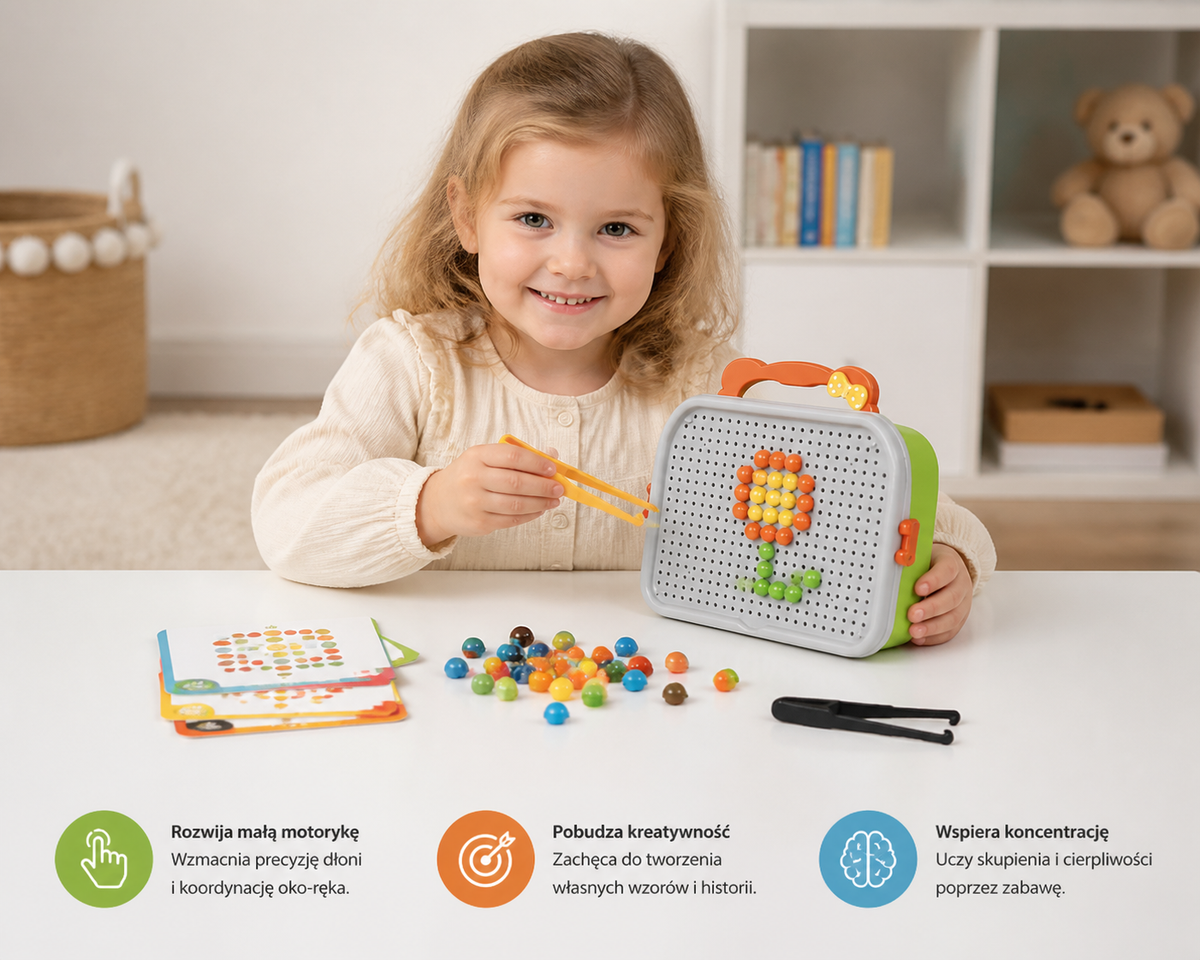 Montessori Zestaw Mozaiki z Grzybkami i Tablicą do Wbijania dla Dzieci