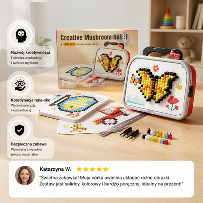 Montessori Zestaw Mozaiki z Grzybkami i Tablicą do Wbijania dla Dzieci