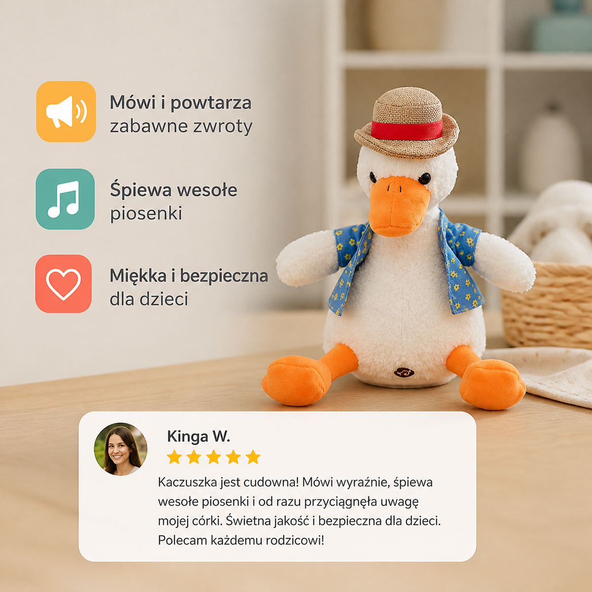 Mówiąca Kaczuszka w Kapeluszu – Zabawka dla Dzieci